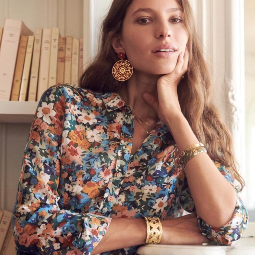 Sezane Pierro Shirt in Fall Flowers *BNWT* (70% cotton, 30% silk)